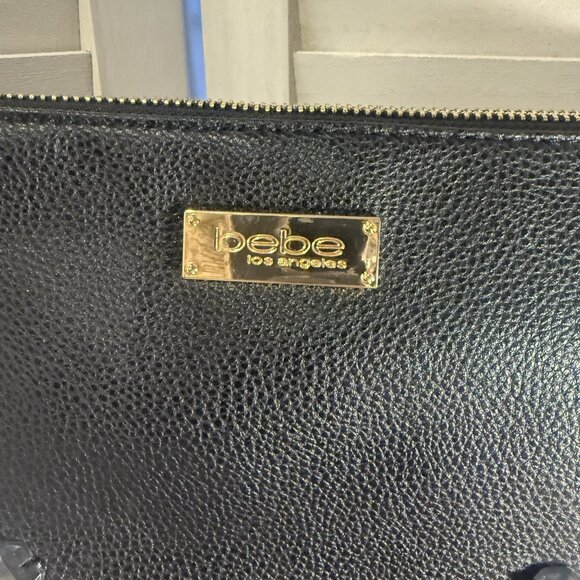 Bebe Black Clutch – Gemstone Embellished, Gold Hardware, 10x6” Evening Bag - Picture 2 of 6